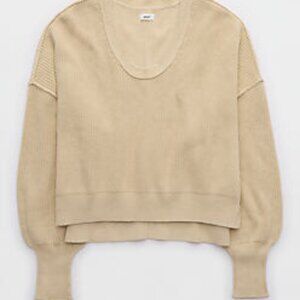 Aerie Beyond Cropped Sweater NWT Soft Oat XXL